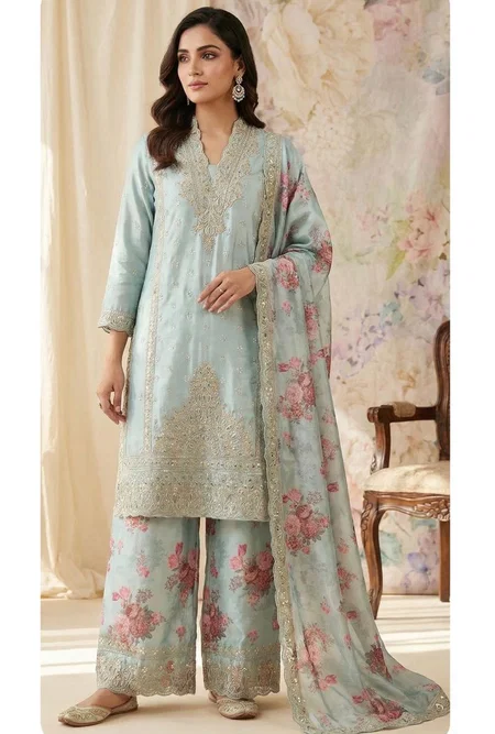 10084 A To D By Zorista Chinon Silk Plazzo Salwar Kameez